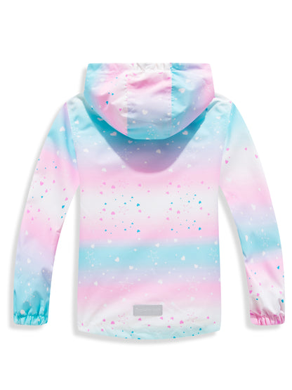 Vibrant Gradient Rain Jacket for Kids - Waterproof, Lightweight, Fleece Lined, Hooded, Windbreaker Coat with Removable Hood for Girls - Perfect for Outdoor Play and School Days