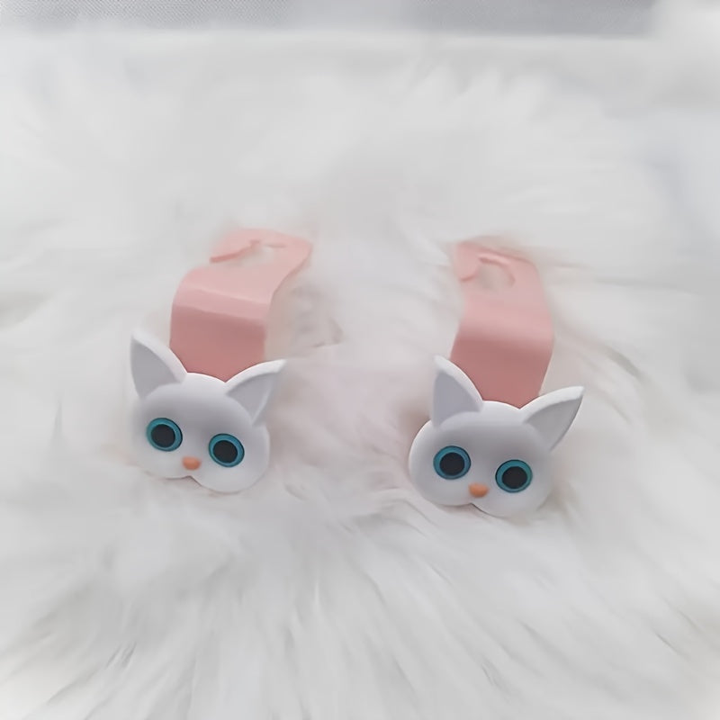 2pcs Cute 3D Cartoon Cat Car Seat Headrest Hooks - Universal Car Storage Bag, Can Store Handbags, Wallets, Jackets - Halloween, Christmas Car Owners' Cute Car Accessories