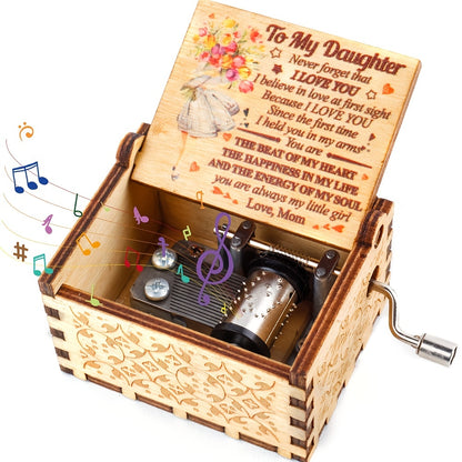 1PC Engraved Wooden Musical Box - Personalized Mom to Daughter Gift - Colorful, Laser-Crafted Art with You Are My Sunshine Tune - Perfect for Birthday, Mothers Day, Thanksgiving