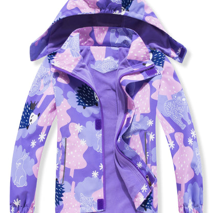 Vibrant Gradient Rain Jacket for Kids - Waterproof, Lightweight, Fleece Lined, Hooded, Windbreaker Coat with Removable Hood for Girls - Perfect for Outdoor Play and School Days