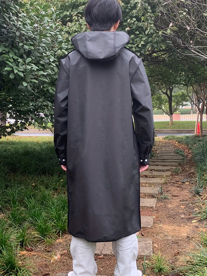 Unisex Hooded Raincoat, Casual Button Up Rain Poncho For Outdoor Raining Days