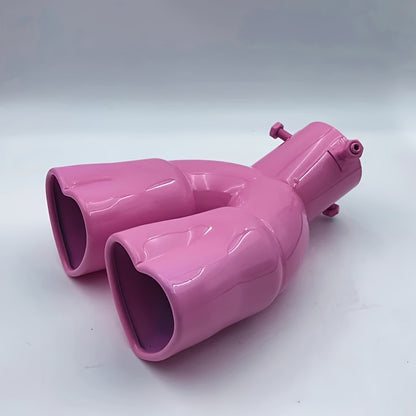 Double Outlet Exhaust Pipe Tube - Heart Shape Style Stainless Steel Carbon Fiber Rear Exhaust Tips with Tail Pipe for Car Accessories