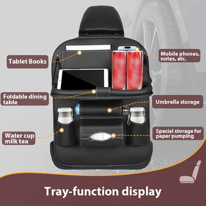 [Deluxe Car Organizer Kit] Premium Quality Deluxe Car Back Seat Organizer Kit | Foldable Dining Table, Kick Mats, Cup Holder, Tissue Box, Laptop Tray, Car Eating Tray & Umbrella Holder - Easy Install, Space-Saving for Family