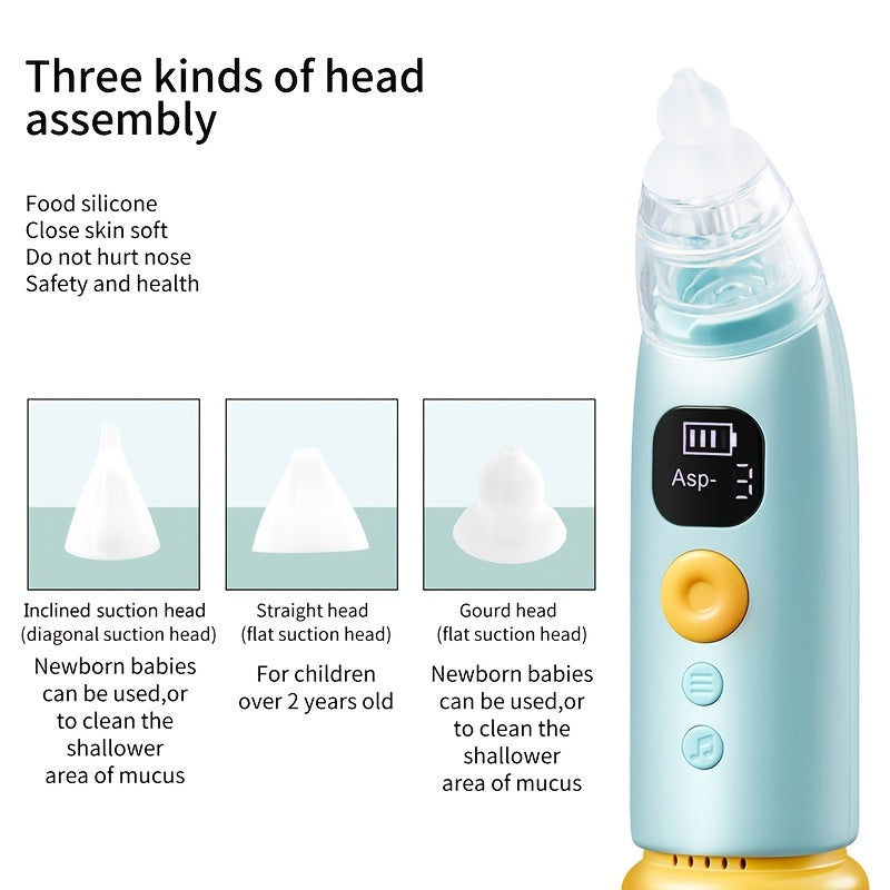 Nasal Aspirator for Baby, Baby Nose Sucker Pro with 3 Soft Silicone Tips, Adjustable Suction, Electric Nose Suction for Baby, Built-in Music & Light Soothing