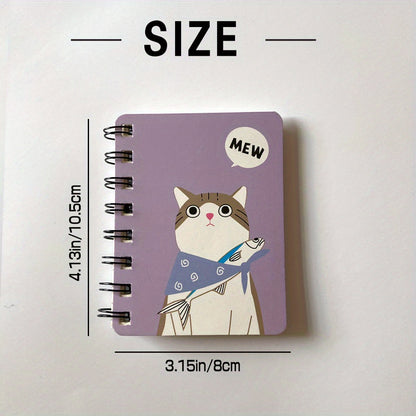 1pc 80 Sheets Small Cartoon Cat Style Notepad Notebook - Spiral Notebook with Lined Pages for Writing, Cute Funny Design - Perfect for School, Office, or Personal Use
