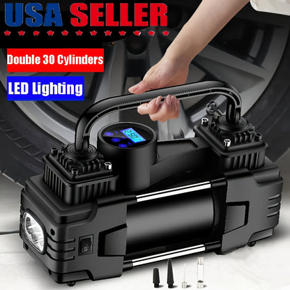 12V 150 PSI Air Compressor Tire Inflator Portable Powerful Dual Cylinder Air Pump, Used For Car Tires, Car Accessories, Automatic Tire Pump, With LED Digital Pressure Gauge, LED Light, Suitable For SUV, Truck, Car, Bicycle, B