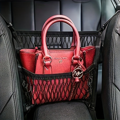 3-Layer Mesh Net Pocket Bag Car Storage Organizer - Adjustable Purse Holder, Handbag Holder, and Back Seat Pet Dog Barrier - Premium Car Accessories for Easy Storage and Organization