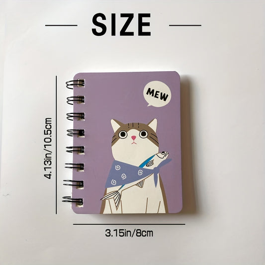 1pc 80 Sheets Small Cartoon Cat Style Notepad Notebook - Spiral Notebook with Lined Pages for Writing, Cute Funny Design - Perfect for School, Office, or Personal Use