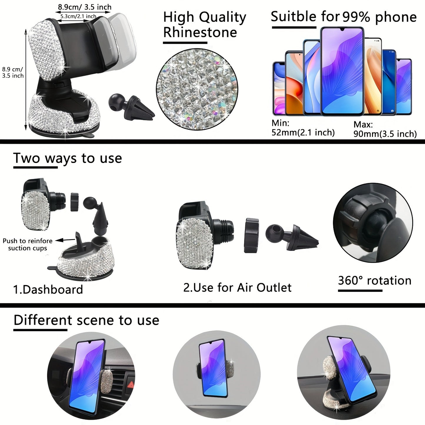 [27pcs Bling Car Accessories] 27pcs Bling Car Accessories Set For Women, Bling Steering Wheel Covers Universal Fit 15 Inch, Bling License Plate Frame, Phone Holder, Car Coasters