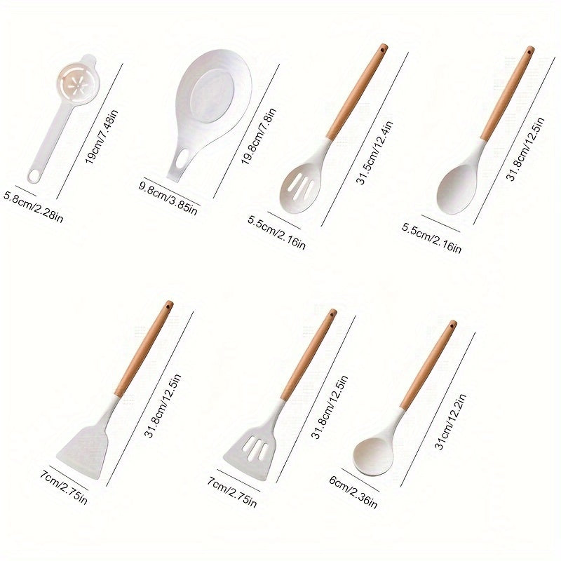 [Non-stick Pot Baking Set] Brodark 12pcs Set, Wooden Handle Silicone Kitchenware Set, Kitchen Baking Cooking Tools Set High Temperature Resistant Non-stick Pot Special Kitchenware, Kitchen Stuff Baking Supplie