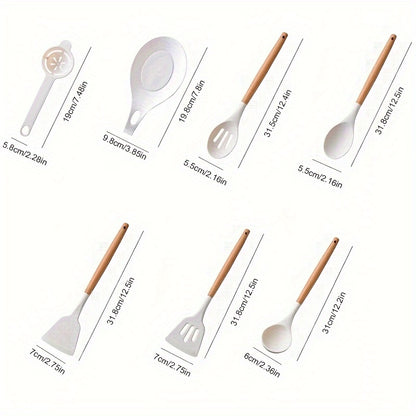 [Non-stick Pot Baking Set] Brodark 12pcs Set, Wooden Handle Silicone Kitchenware Set, Kitchen Baking Cooking Tools Set High Temperature Resistant Non-stick Pot Special Kitchenware, Kitchen Stuff Baking Supplie