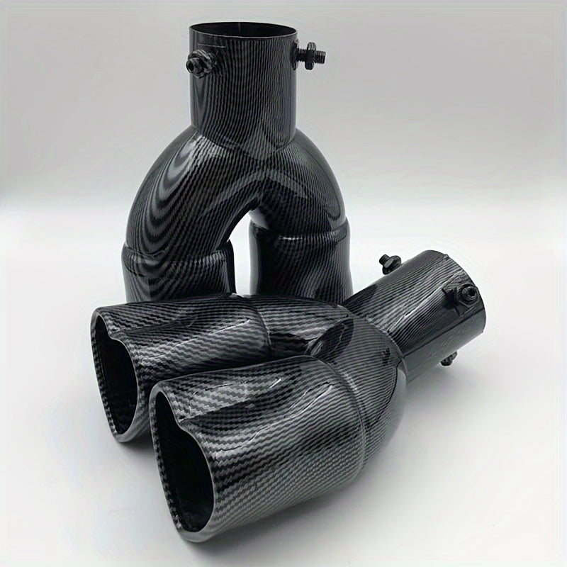 Double Outlet Exhaust Pipe Tube - Heart Shape Style Stainless Steel Carbon Fiber Rear Exhaust Tips with Tail Pipe for Car Accessories