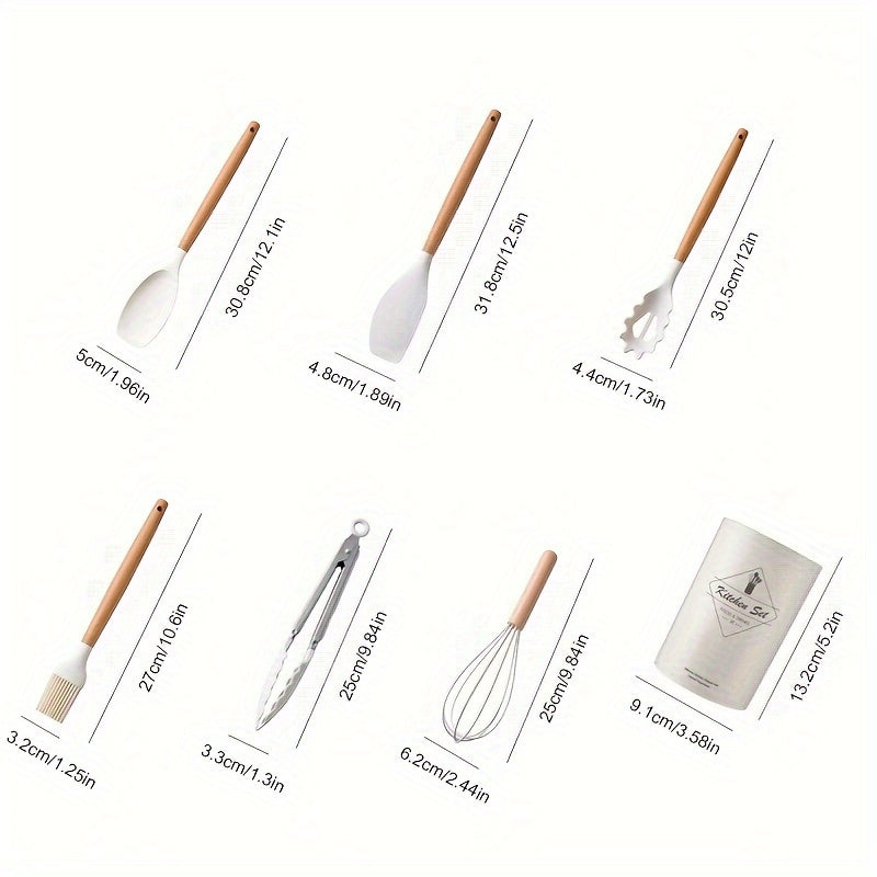 [Non-stick Pot Baking Set] Brodark 12pcs Set, Wooden Handle Silicone Kitchenware Set, Kitchen Baking Cooking Tools Set High Temperature Resistant Non-stick Pot Special Kitchenware, Kitchen Stuff Baking Supplie