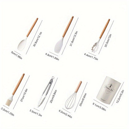 [Non-stick Pot Baking Set] Brodark 12pcs Set, Wooden Handle Silicone Kitchenware Set, Kitchen Baking Cooking Tools Set High Temperature Resistant Non-stick Pot Special Kitchenware, Kitchen Stuff Baking Supplie