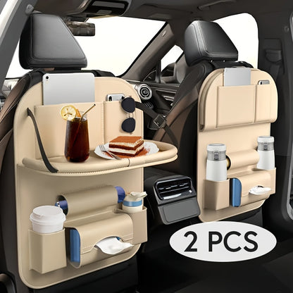 [Deluxe Car Organizer Kit] Premium Quality Deluxe Car Back Seat Organizer Kit | Foldable Dining Table, Kick Mats, Cup Holder, Tissue Box, Laptop Tray, Car Eating Tray & Umbrella Holder - Easy Install, Space-Saving for Family