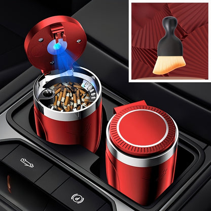 [LED Car Ashtray Set] Automatic Guide Rail LED Car Ashtray Set (1pc Ashtray + 1pc Brush) - Detachable Cleaning Brush, Compact Design, Easy to Install, Car Accessories | Ashtray for Car | Ash Tray for Car