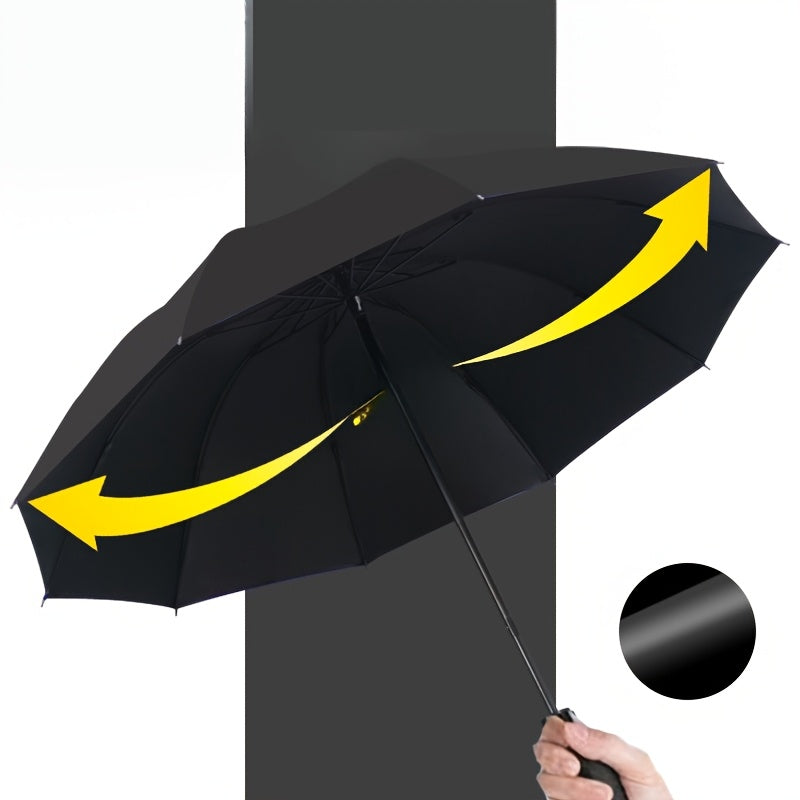 Extra Large 12-Rib Windproof Waterproof Umbrella - Reinforced Thickened Ribs for Dual Sun & Rain Use, Manual Open Compact Travel Umbrella with Sleek Black Design for Business Professionals, Students, Men & Women, Versatile We