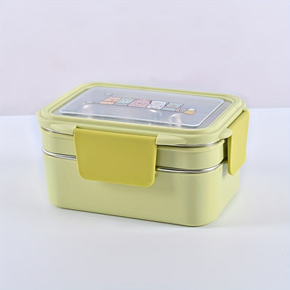 1pc Programmable Stainless Steel Lunch Box with Grids, Leakproof Bento Container, Dishwasher Safe, Rectangle Food Storage for Office, School, Canteen, Home Kitchen - No Electricity Needed,Back to School