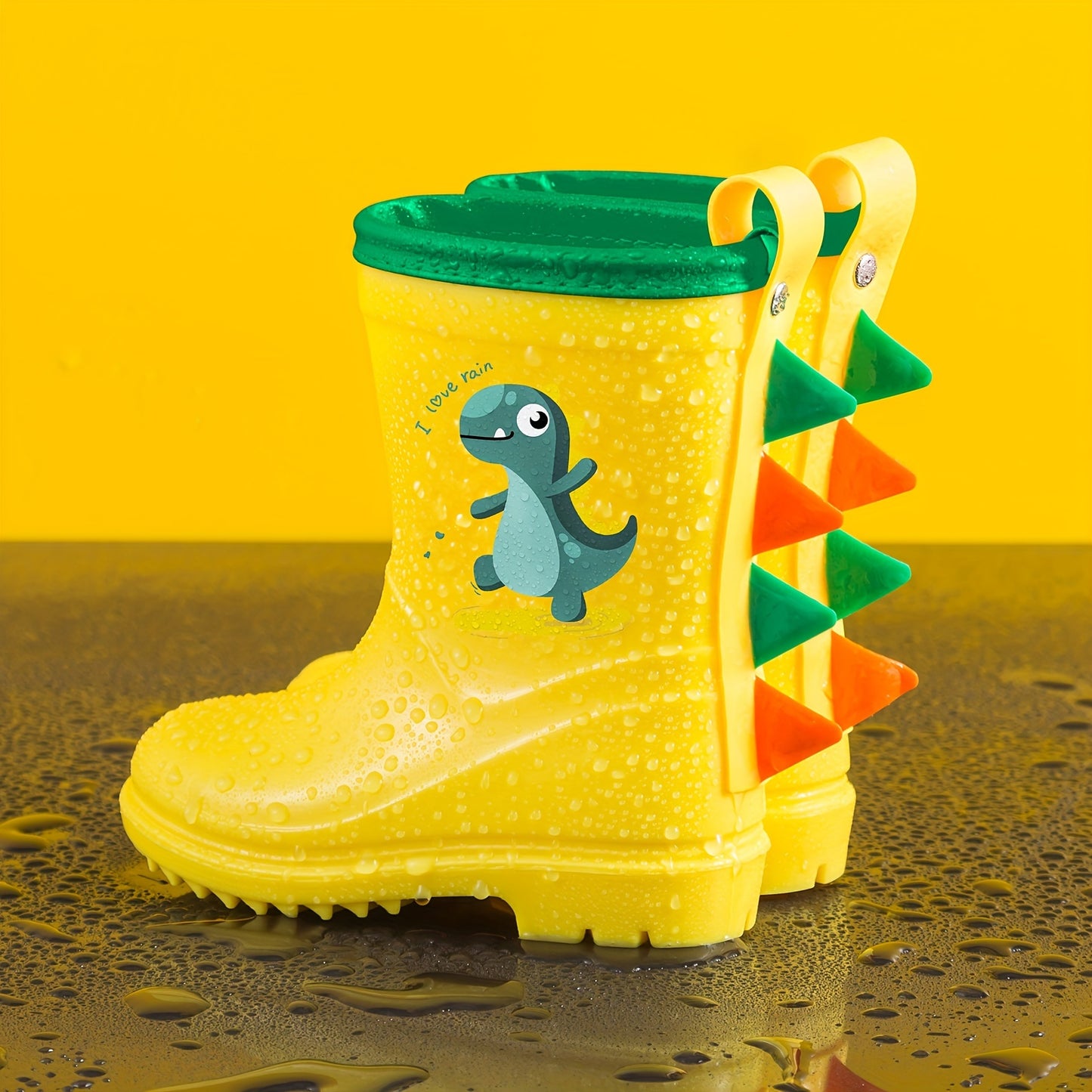 GentleChild Youngsters' Dinosaur Rain Boots - Waterproof, Anti-Slip, Mid-Calf Blue PVC Rain Shoes for Boys & Girls, Ages 1-8, with Cute Cartoon Design & Spikes for Enhanced Grip