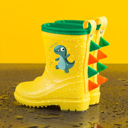 GentleChild Youngsters' Dinosaur Rain Boots - Waterproof, Anti-Slip, Mid-Calf Blue PVC Rain Shoes for Boys & Girls, Ages 1-8, with Cute Cartoon Design & Spikes for Enhanced Grip